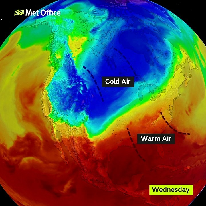 Cold weather in the USA is driving a change in NI weather later this week, via the jet stream