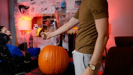 Man With Cerebral Palsy Enjoys First Pumpkin Carving Experience
