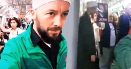 Metroda kutlama yapanların tacizine uğrayan cübbeli vatandaşa videolu destek