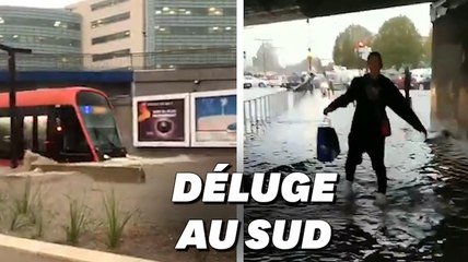 À Nice, les images des rues inondées et d'un tramway noyé par les flots