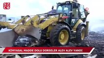 Kimyasal madde dolu dorseler alev alev yandı