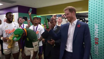 F***! You're so tall: Duke of Sussex meets South African rugby team