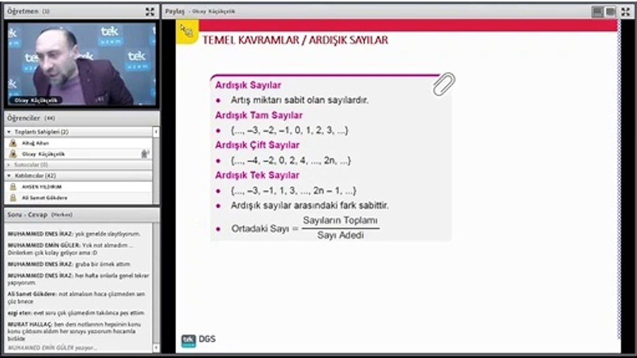 03-02-Ardışık Sayılar  DGS, Matematik, Dersleri, Olcay Küçükçelik,