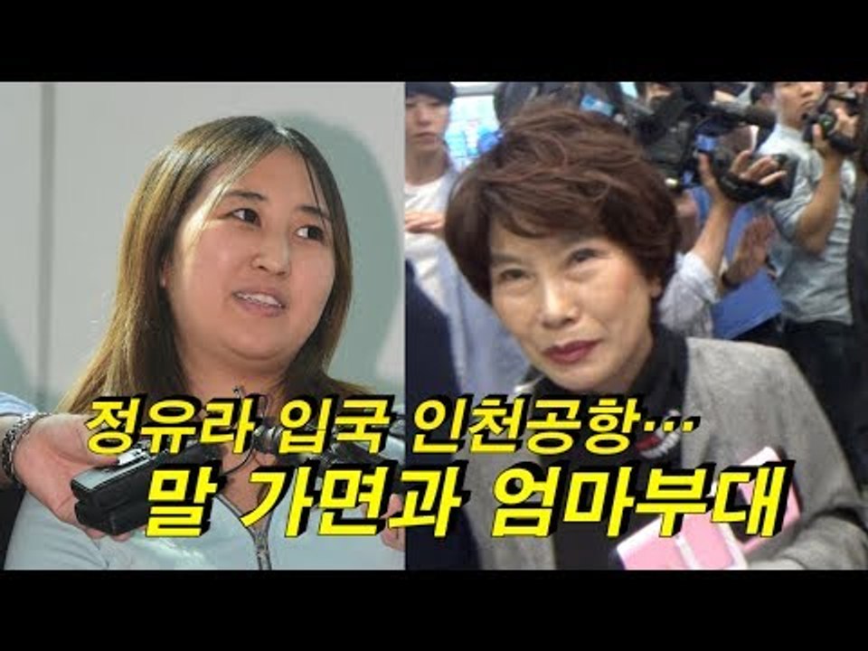 정유라 입국 인천공항…말 가면과 엄마부대