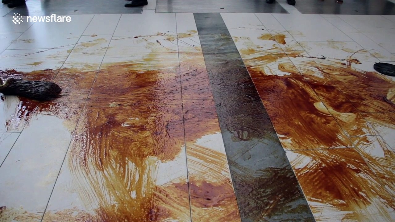 Climate activists stage 'oil spill' at Africa Oil Week conference in Cape Town