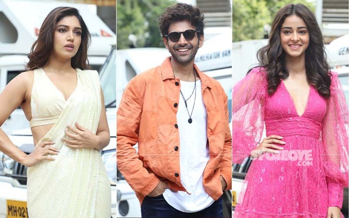 Ananya Panday Kartik Aaryan Bhumi Pednekar At The Pati Patni Aur Woh Trailer Launch  SpotboyE