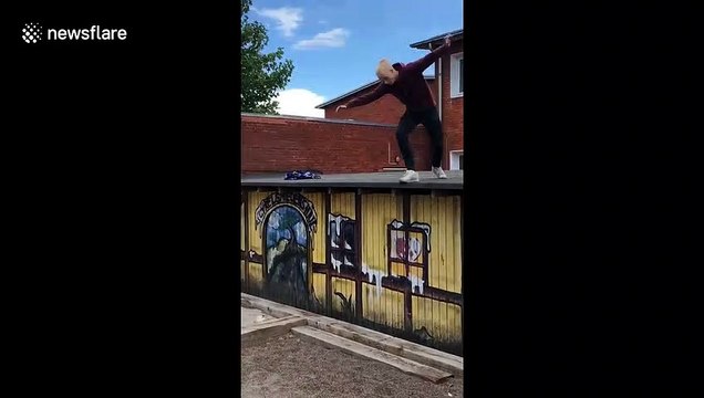 Man tries front-flip; man hurts back