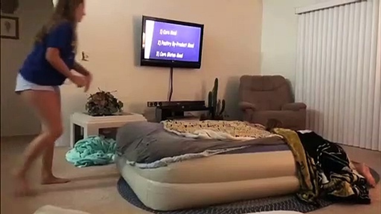 Girl Flies Off Of An Air Mattress When Her Older Sibling Jumps On It
