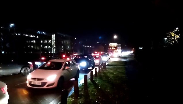 Bumper to bumper traffic on Brackmills estate Northampton