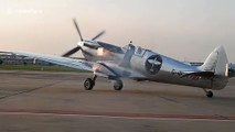 Restored Silver Spitfire takes off from Bangkok airport during round-the-world trip