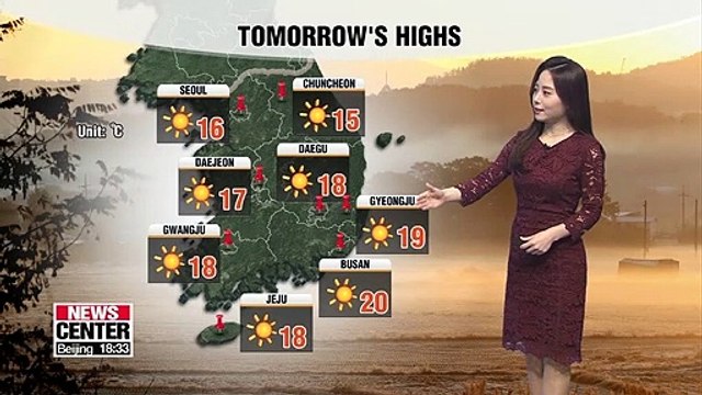 Chilly on Ipdong but clear and mild on Saturday with rain expected on Sunday night