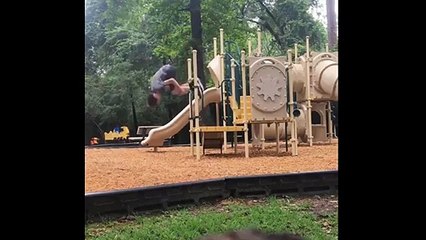 Kid Does A Flip In The Playground And Fails