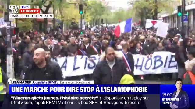 Stop aux amalgames , On est chez nous : les slogans affichés lors de la marche contre l'islamophobie à Paris