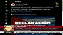 Cancillería de Cuba denuncia el golpe de Estado en Bolivia