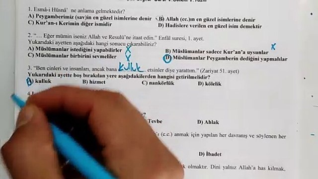 7.Sınıf TEMEL DİNİ BİLGİLER 1.Dönem 1.Yazılı Soruları ve Çözümü 2019 - 2020