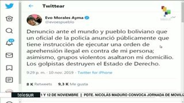 Denuncia Evo que hay una orden de aprehensión ilegal en su contra