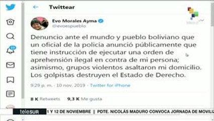Denuncia Evo que hay una orden de aprehensión ilegal en su contra