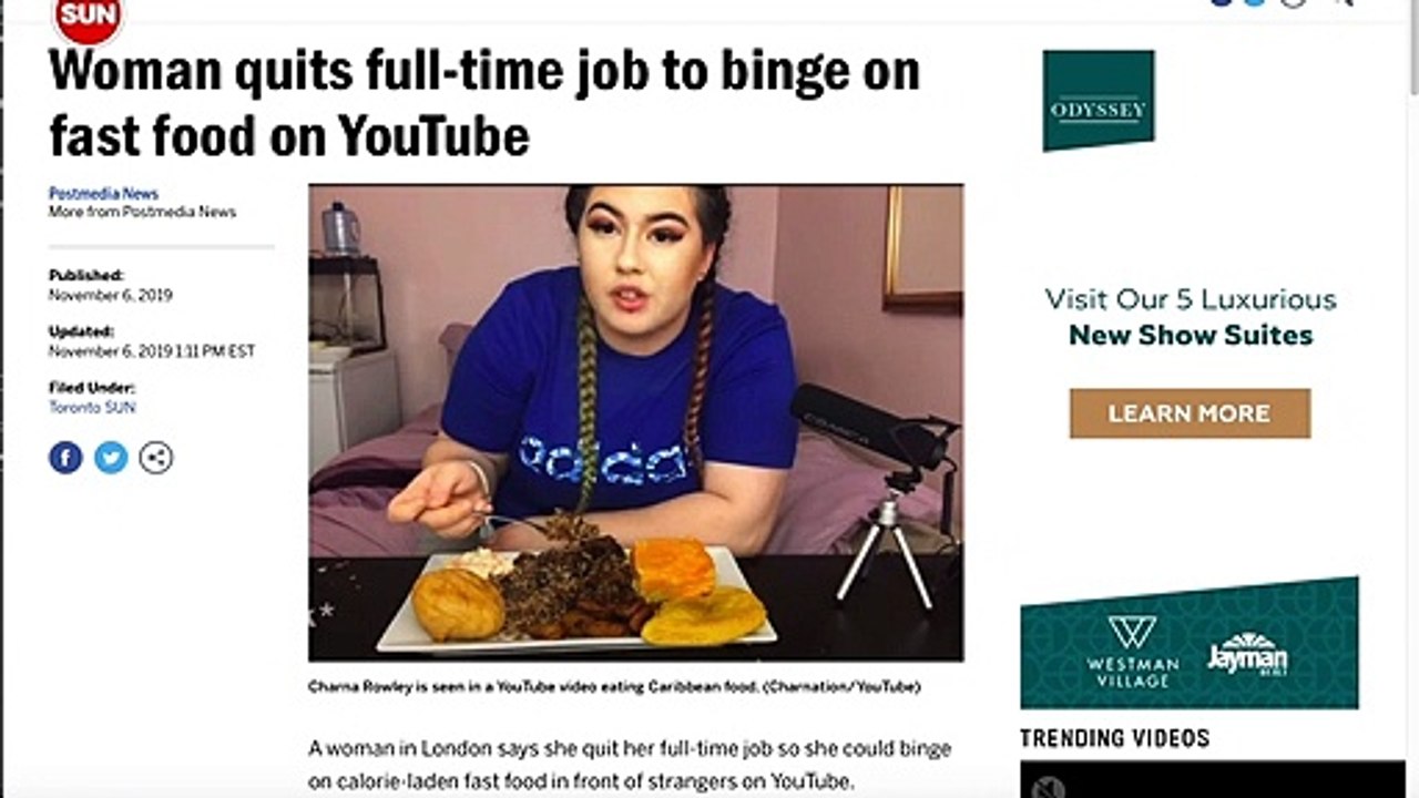 WOMAN IS PAID TO EAT FAST FOOD ON YOUTUBE