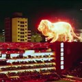 Un lion géant en hologramme sur le toit du stade d'Estudiantes La Plata