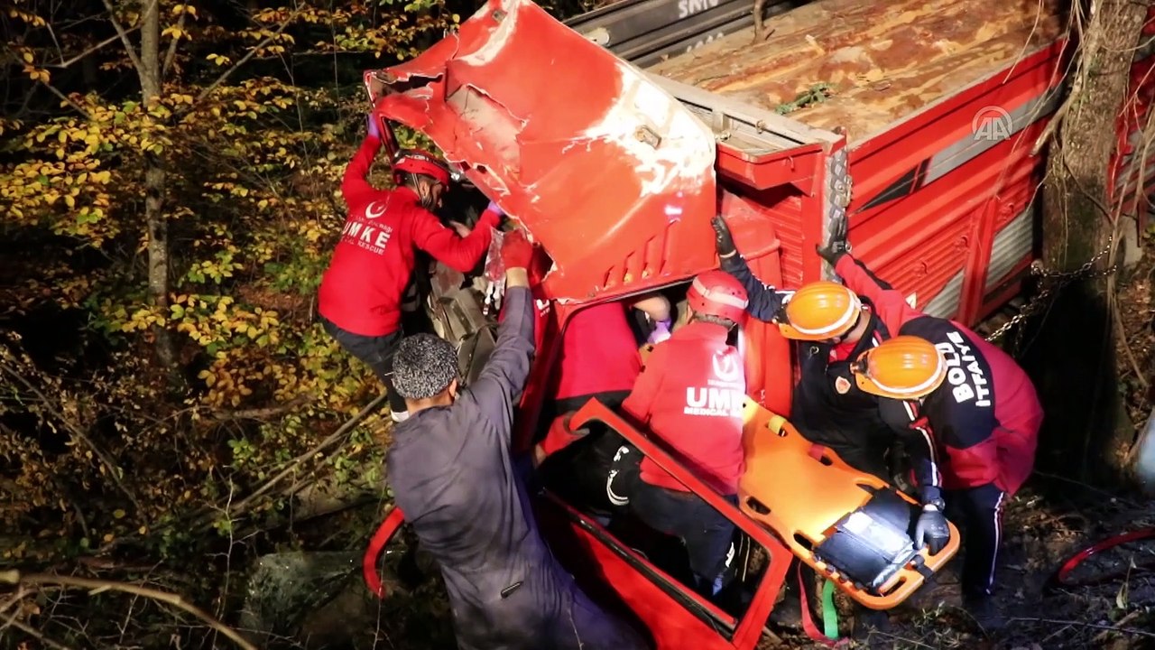 Tomruk yüklü kamyon dere yatağına devrildi: 2 yaralı - BOLU