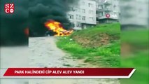 Sultangazi’de park halindeki cip alev alev yandı