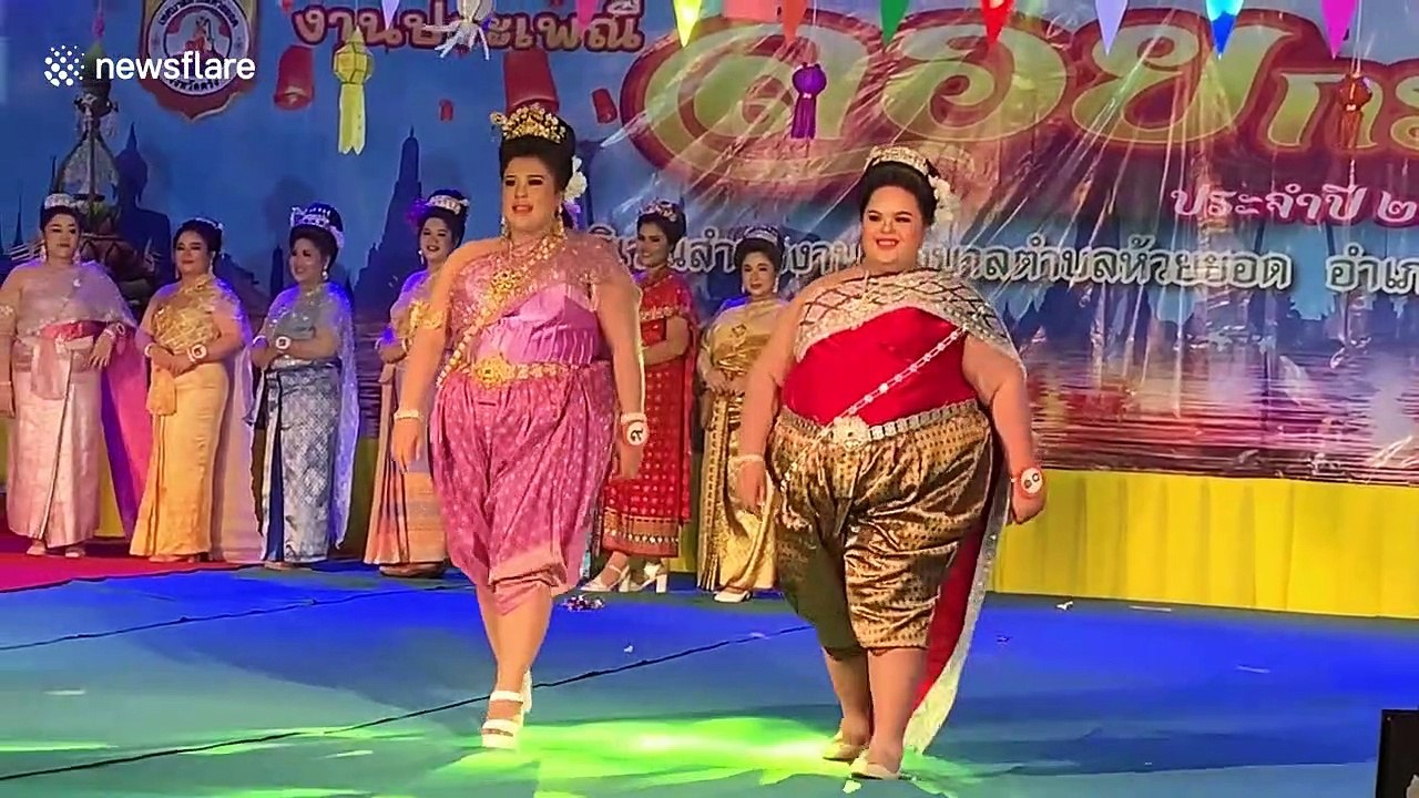 Plus size Thai women take part in beauty pageant to celebrate Buddhist festival
