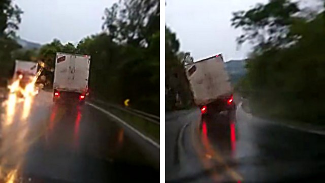 Les freins d'un camion lâchent en pleine descente sur une route mouillée