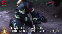 İtfaiye eri, dumandan etkilenen kediyi böyle kurtardı