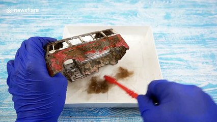 Satisfying video shows restoration of old rusted Volkswagen toy car