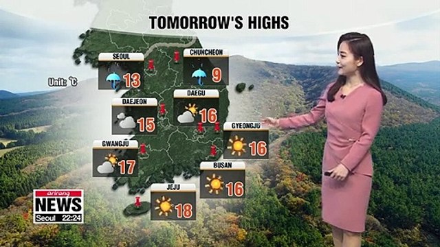 Rain in central areas but warmer on Friday
