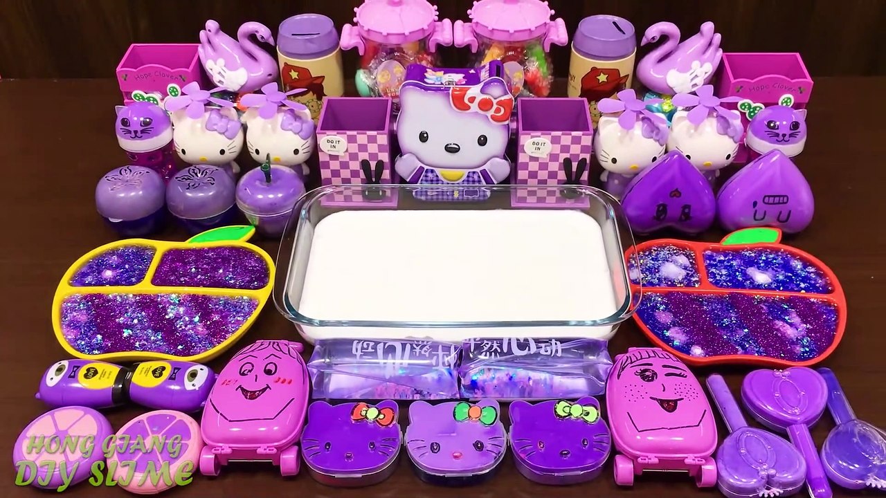 Series PURPLE HELLO KITTY Slime! Mixing Random Things into GLOSSY Slime! Satisfying Slime  #633
