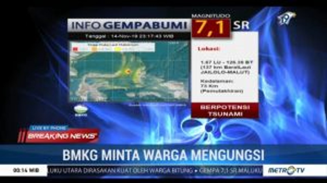 Gempa 7,1 SR di Malut, BMKG Minta Warga Mengungsi