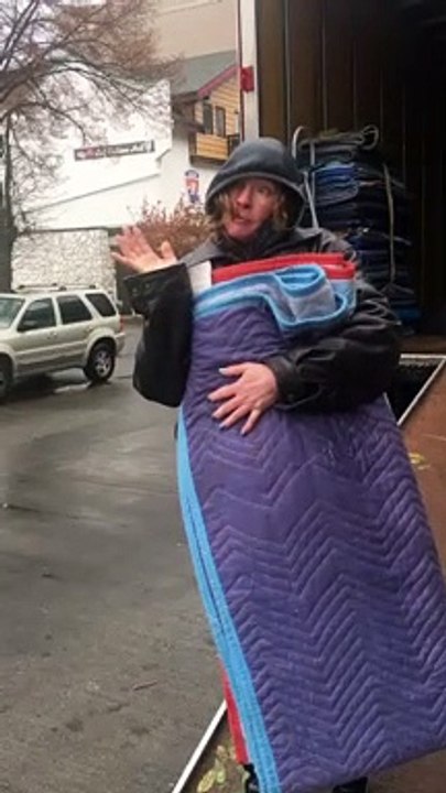 Woman Tries Walking Away with Moving Pads