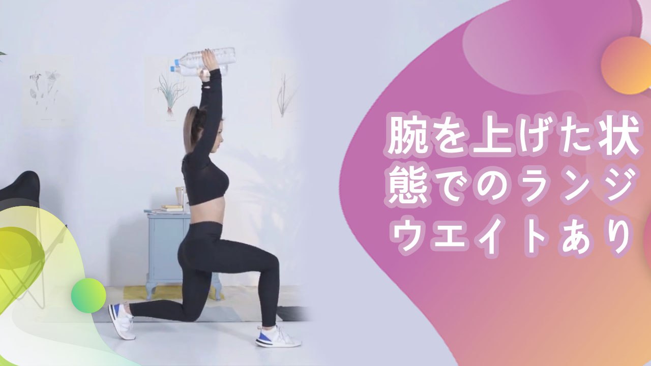 腕を上げた状態でのランジ（ウエイトあり） - Minna Kenko
