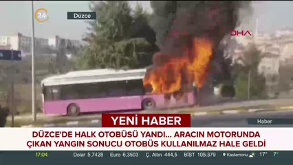 Düzce'de halk otobüsü yandı...