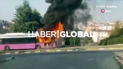 Düzce'de halk otobüsü alev alev yandı