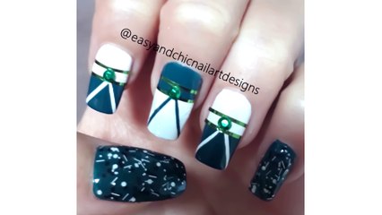 Green and White Nail Art Design Tutorial