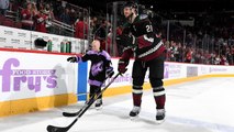 Coyotes celebrate Hockey Fights Cancer with young fan