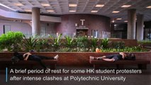 Hong Kong student protesters rest after intense clashes