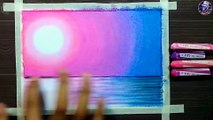 Easy trick A Beautiful purple moonlight scenery drawing oil pastel tutorial step by step