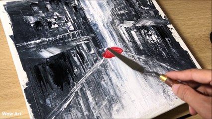 Daily Challenge #1 _⁄ Acrylic _⁄ Paint Girl Walking in the Rain Red Umbrella