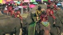A hundred Thai elephants take part in battle reenactment