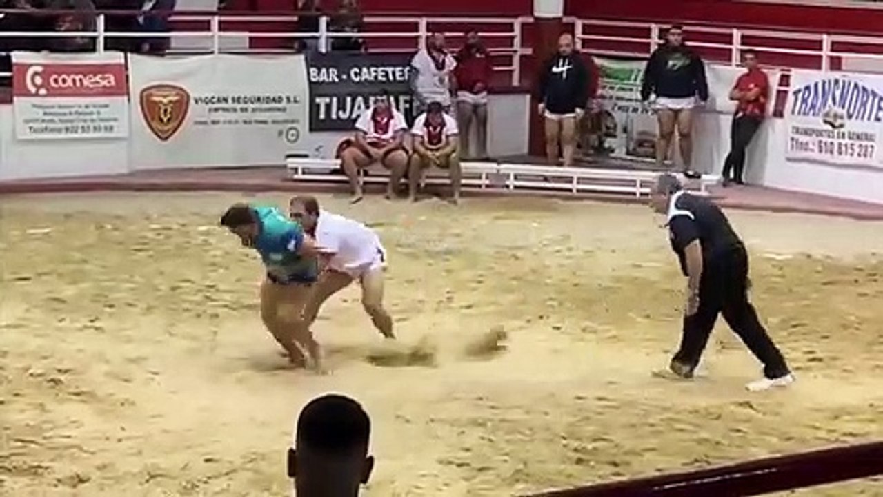 La lucha canaria más peligrosa para el árbitro
