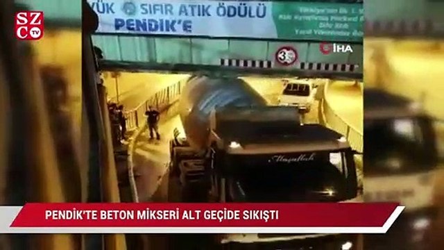 Pendik’te beton mikseri alt geçide sıkıştı