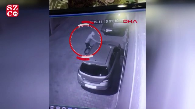 Otomobilin kundaklama anı güvenlik kamerasına yansıdı