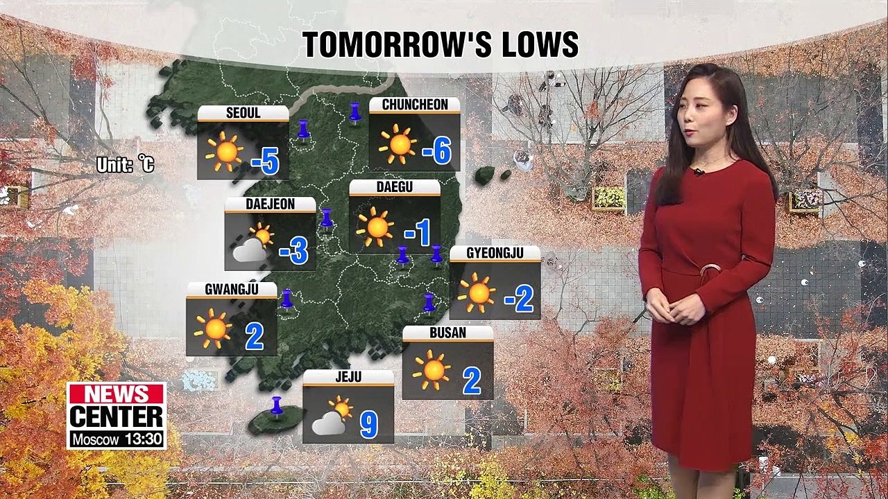Wednesday's lows coldest yet this year in Seoul and clear skies across the country
