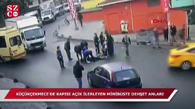 Genç kız tıka basa dolu yolcu minibüsünde böyle düştü