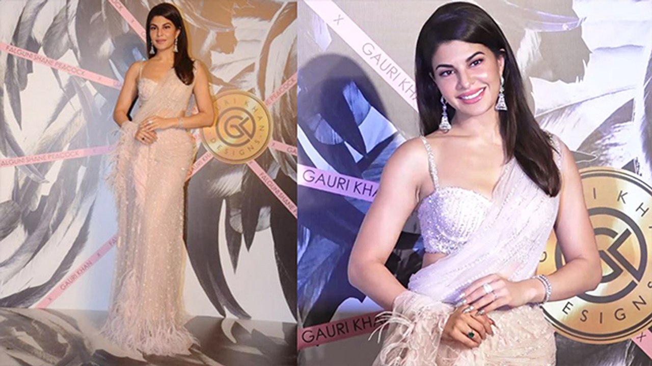 Jacqueline Fernandez looks stunning in sari gown at Falguni Peacock’s store launch | FilmiBeat