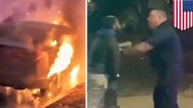 Man punches firefighters for taking too long to put out car fire