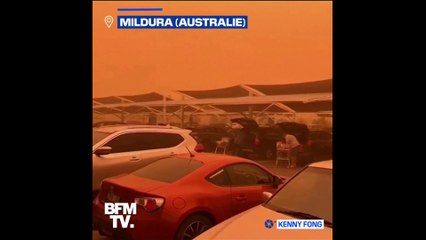 Une tempête de poussière rend le ciel rouge dans la ville de Mildura en Australie
